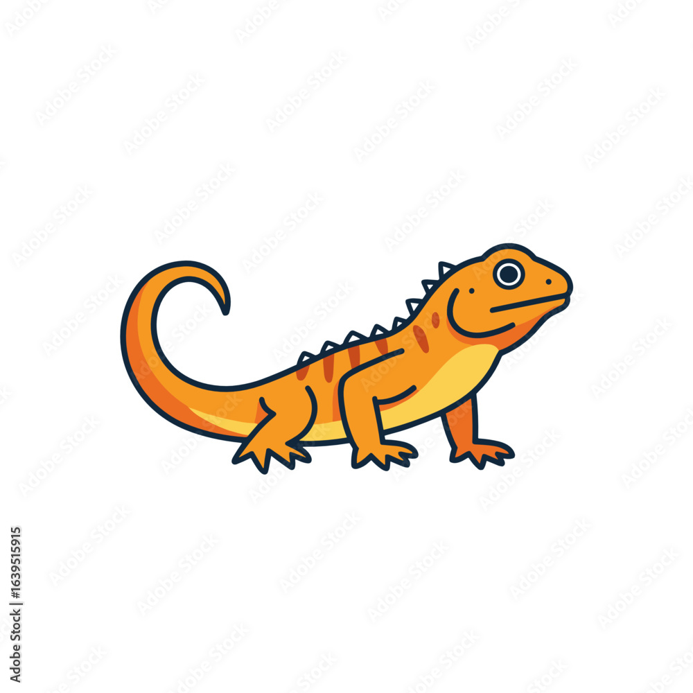 Obraz premium Cartoon orange lizard with spikes standing on white background 
