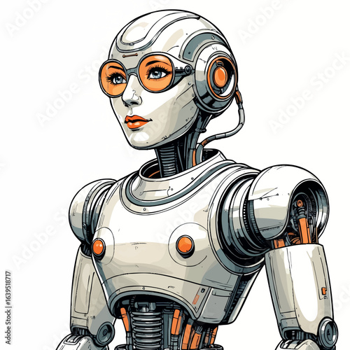 Retro-Futuristic Robot Assistant Sketch. 1940s Mechanical Design With Art Deco Influence