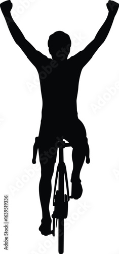 triumphant cyclist with arms raised vector  Silhouette 