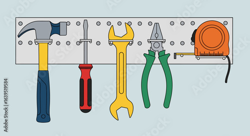 Organized Hand Tools Displayed on a Pegboard for Home Improvement Projects
