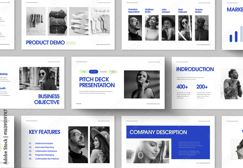Modern Business Pitch Deck Template with Blue Accents Stock Template ...