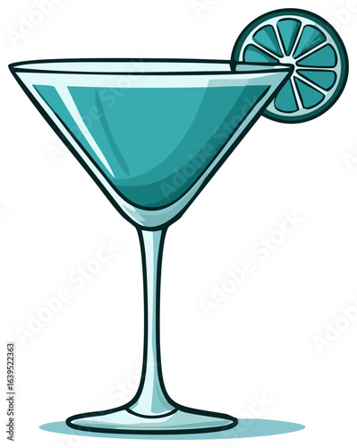Cartoon illustration of a cocktail in a martini glass with a lime slice garnish