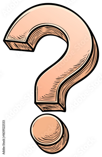 Question Mark Symbol Icon with Retro Style Shading