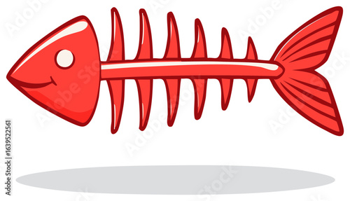 Red cartoon fish skeleton simple isolated graphic illustration