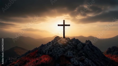 Cross on the mount, slow motion seamless loop