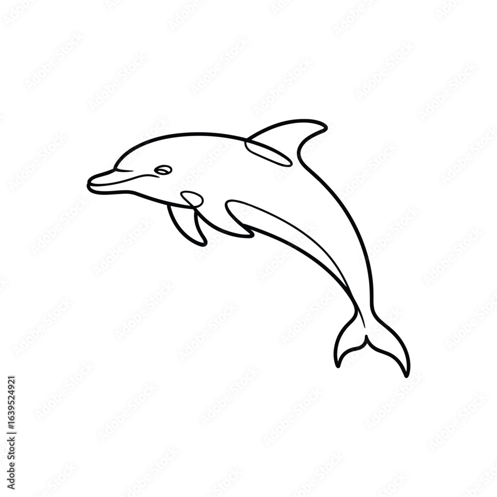 Fototapeta premium Playful dolphin leaping in a simple black line art marine mammal ocean animal