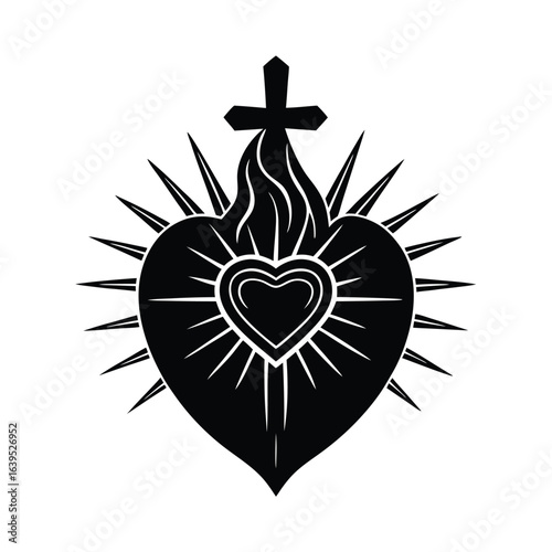 Sagrado Corazón con cruz dorada y resplandor divino