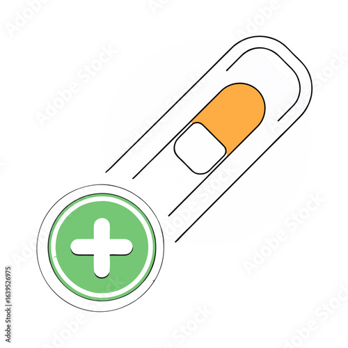 Illustration of a pill with a plus sign, representing medication, treatment, and healthcare isolated on white background