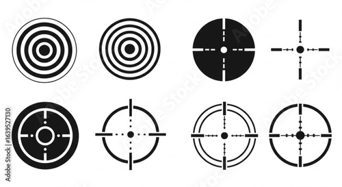 Vector art of collection of target and crosshair icons isolated on white background
