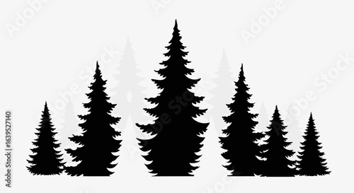 Majestic Evergreen Forest Silhouette: Serene Nature Vector Graphic