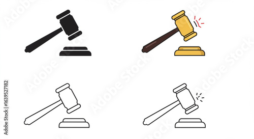 Vector art of gavel icons set isolated on white background in vector illustration format