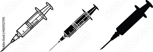 Syringes set in line art and silhouette style