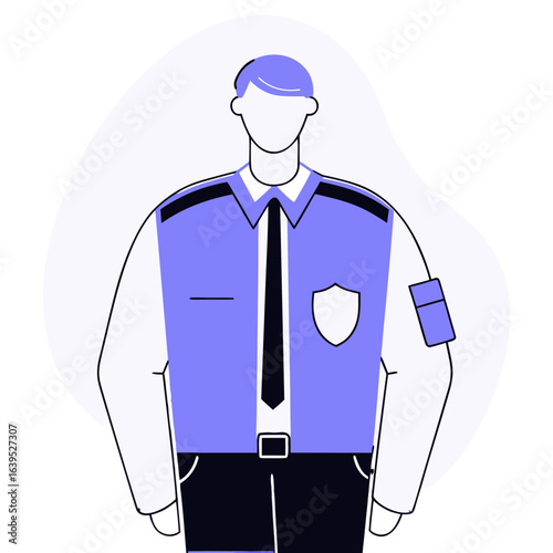 Security guard in uniform standing at attention, providing protection and safety, isolated on white background
