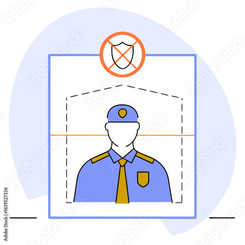 Security guard scanning identity at checkpoint with restricted access, isolated on white background