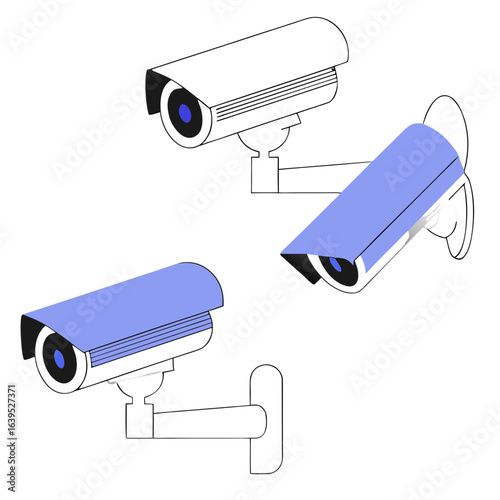 Set of security cameras for surveillance and protection isolated on white background