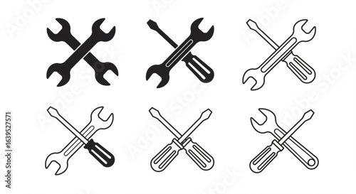 Vector art of set of wrench and screwdriver icons isolated on white background