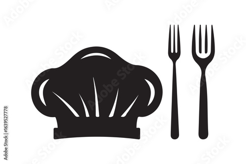 Chef s hat and forks silhouette icon for culinary arts
