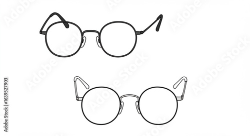 Vector art of two pairs of round eyeglasses isolated on white background in black and white