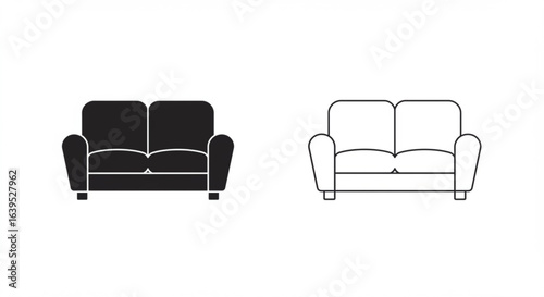 Vector art of sofa icon vector illustration isolated on white background in black and white
