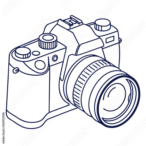Illustration of a digital single lens reflex camera, a photographic device for capturing images and videos