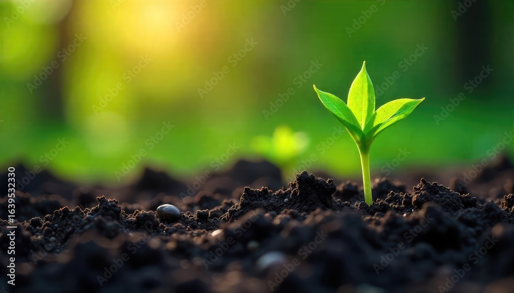 Obraz premium Vibrant green shoots emerge from dark, rich soil, symbolizing rebirth and renewal after a long winter A powerful image representing hope, growth, and the cycle of life , environment, garden, vibrant