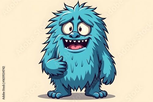 pop art freak ugly Cute Little Blue Yeti Cartoon Mascot Illustration