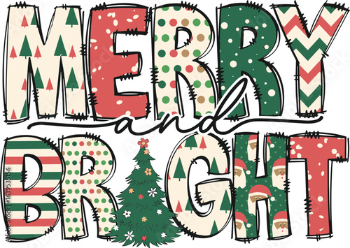  merry and bright christmas tree svg
