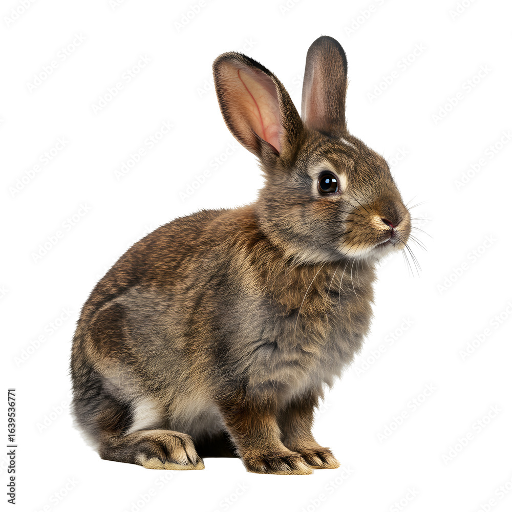 Obraz premium Sitting rabbit looking sideways animal portrait on black backdrop