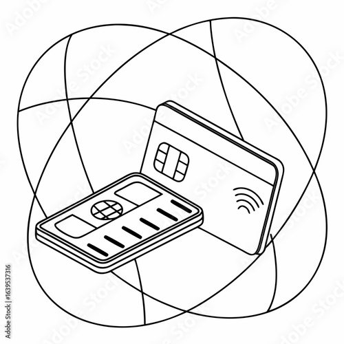 Credit card and contactless payment symbol chip wireless