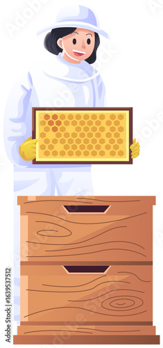 female beekeeper honey illustration