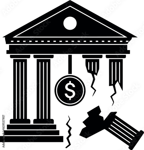 Bank collapse icon financial crisis bankruptcy economic downturn