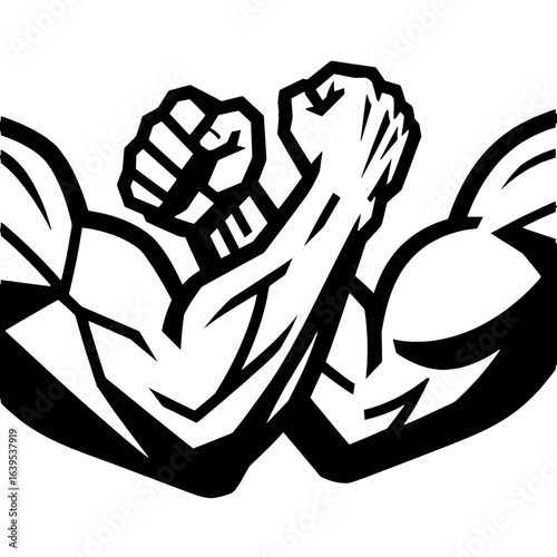 Strong muscular arms flexing in a powerful gesture of strength. arm wrestling 