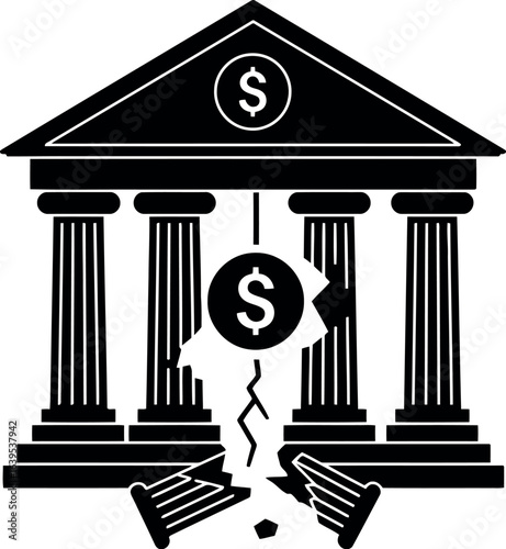Bank collapse symbol financial crisis economic downturn