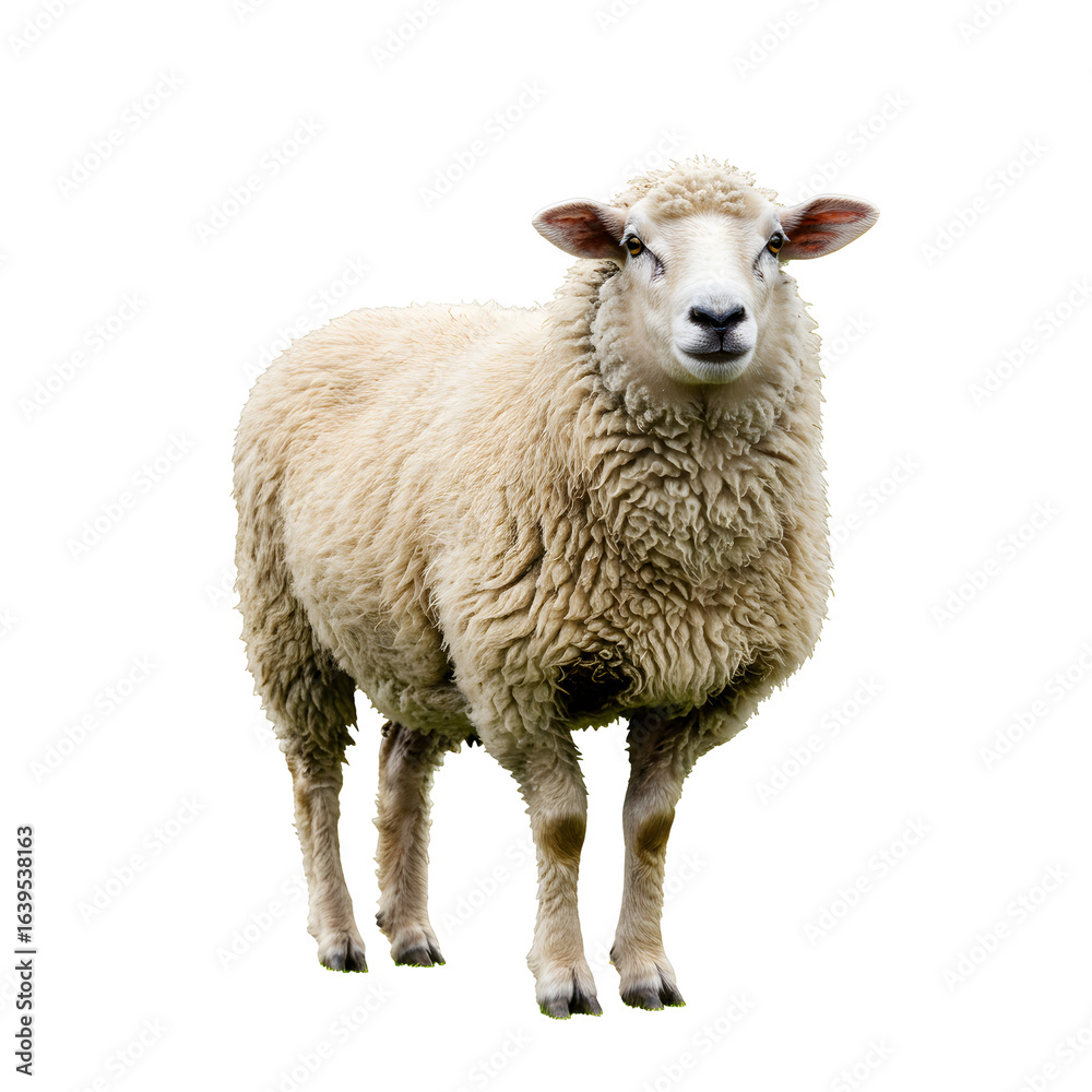 Standing Sheep with Thick Wool Isolated on Transparent Background Image Standing Sheep with Thick Wool Isolated on Transparent Background Image