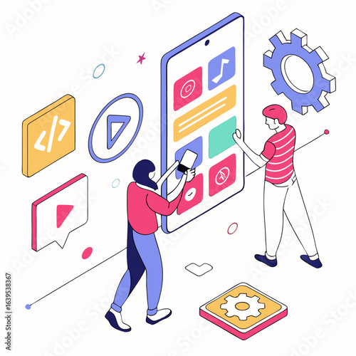 People interacting with digital interface elements