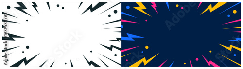 Colorful background with cartoon lightning vectors. Comic or manga design template for posters. Explosive illustration design.