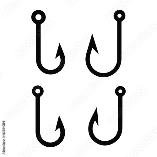 Black Fishing Hooks Isolated white background sharp
