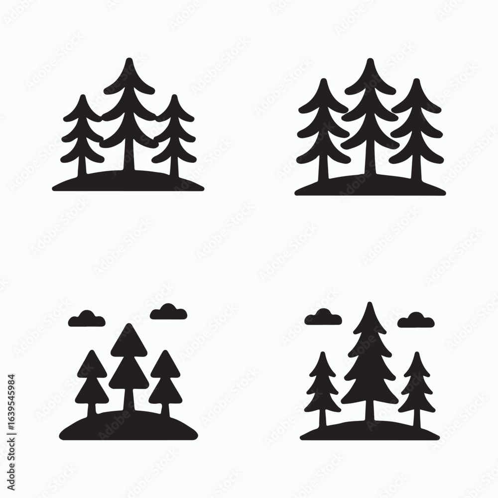 Fototapeta premium Black and White Forest Icons