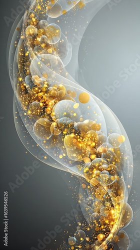 Golden Particles Swirling in a Grey White Background