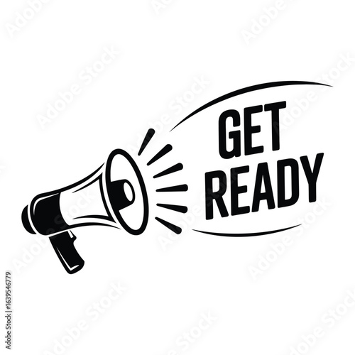 Megaphone announcing get ready with sound waves