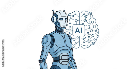 AI Robot with Brain Connection.