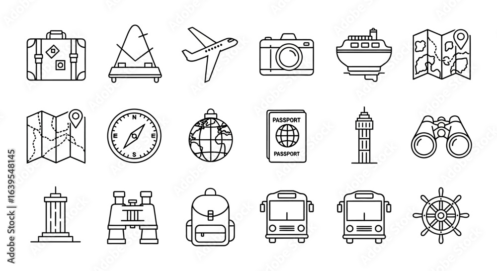 Fototapeta premium Travel and Tourism Icon Set in Line Style.
