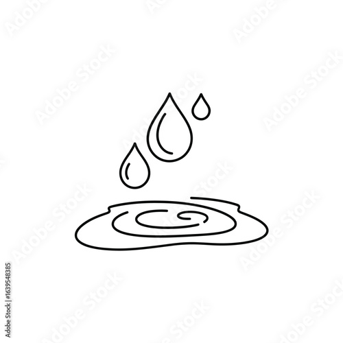 Simple line drawing of water droplets falling into a puddle