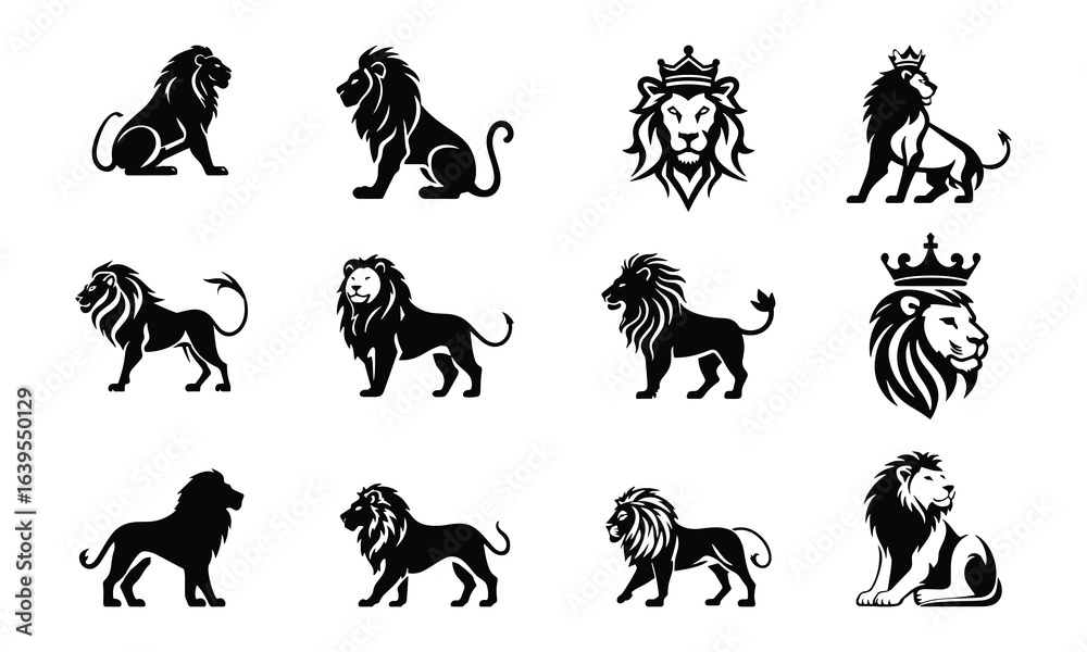 Obraz premium Majestic Lion King Silhouette Vector Set