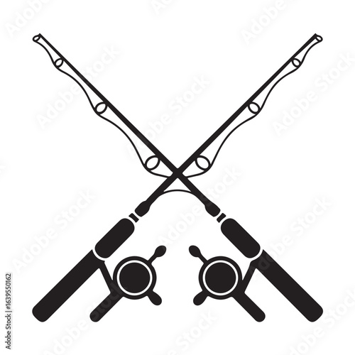 Crossed fishing rods black and white silhouette