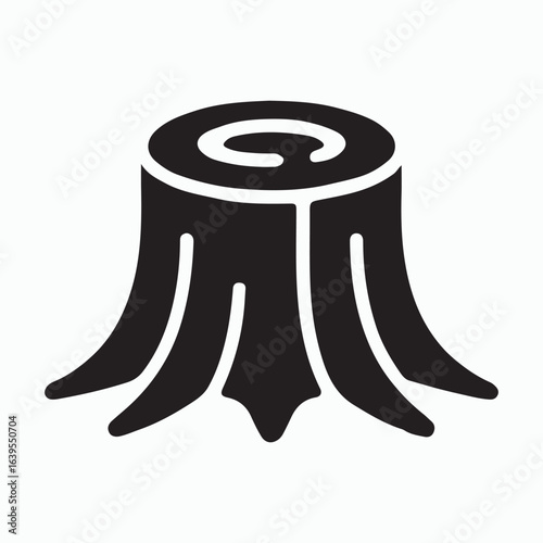 Simple black and white tree stump graphic on white
