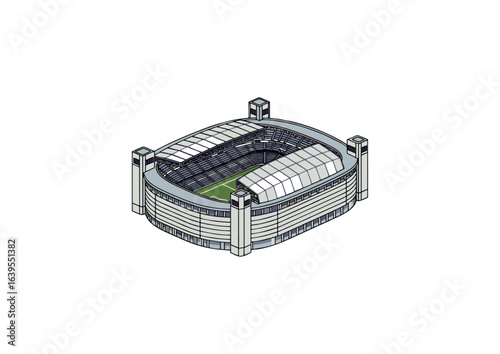 	Vector illustration of a modern sports arena building with seating sections