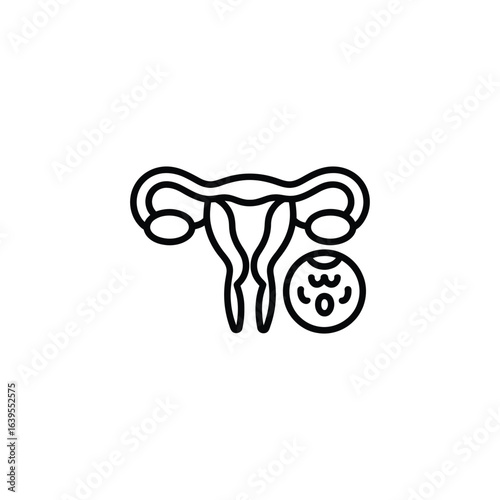 Female reproductive system icon with ovarian cyst