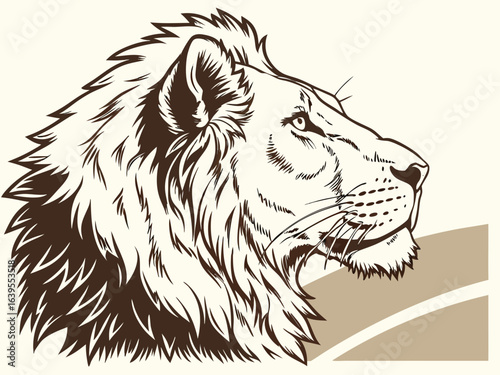 Majestic Lion Head Profile, Vector Graphic Design ,  This striking black and white vector graphic portrays a lion's head in profile view.