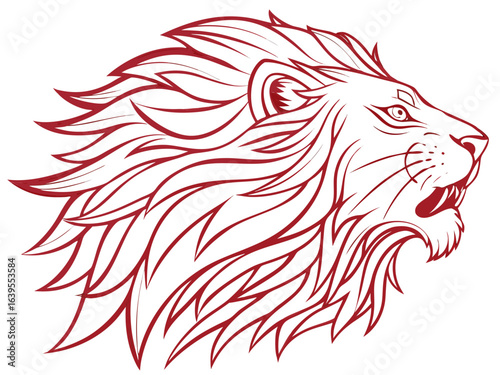 Majestic Lion Head Profile, Vector Graphic Design ,  This striking black and white vector graphic portrays a lion's head in profile view.